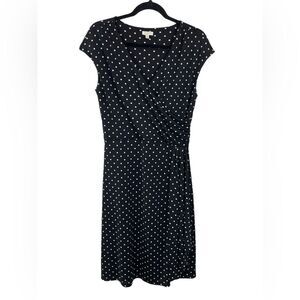Talbots Faux Wrap Midi Dress Black and White Polka Dots Size MEDIUM